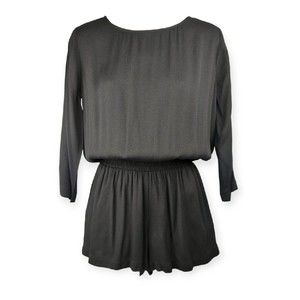 Ella Moss Black Romper Smocked Waist Relaxed Fit 3/4 Sleeve  Chic Jumpsuit XS S